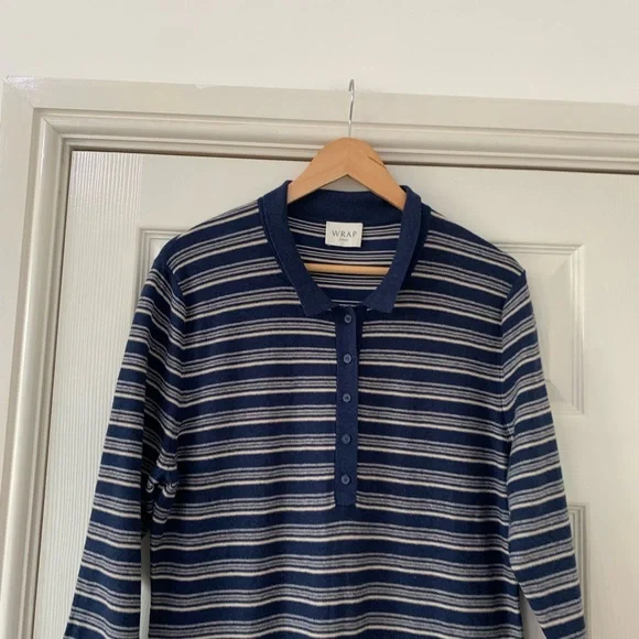 Wrap London Size 14 Dress Long Jumper Knitted Stripe Navy Maxi Nautical - Picture 6 of 8